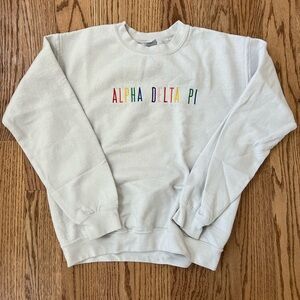 White Alpha Delta Pi Rainbow Letter Crewneck Sweatshirt